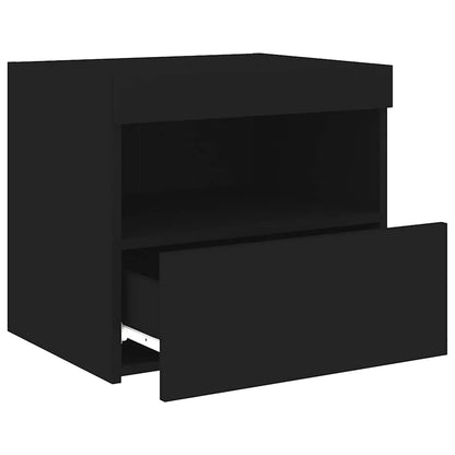 Mesa de cabeceira com luzes LED 50x40x45 cm preto