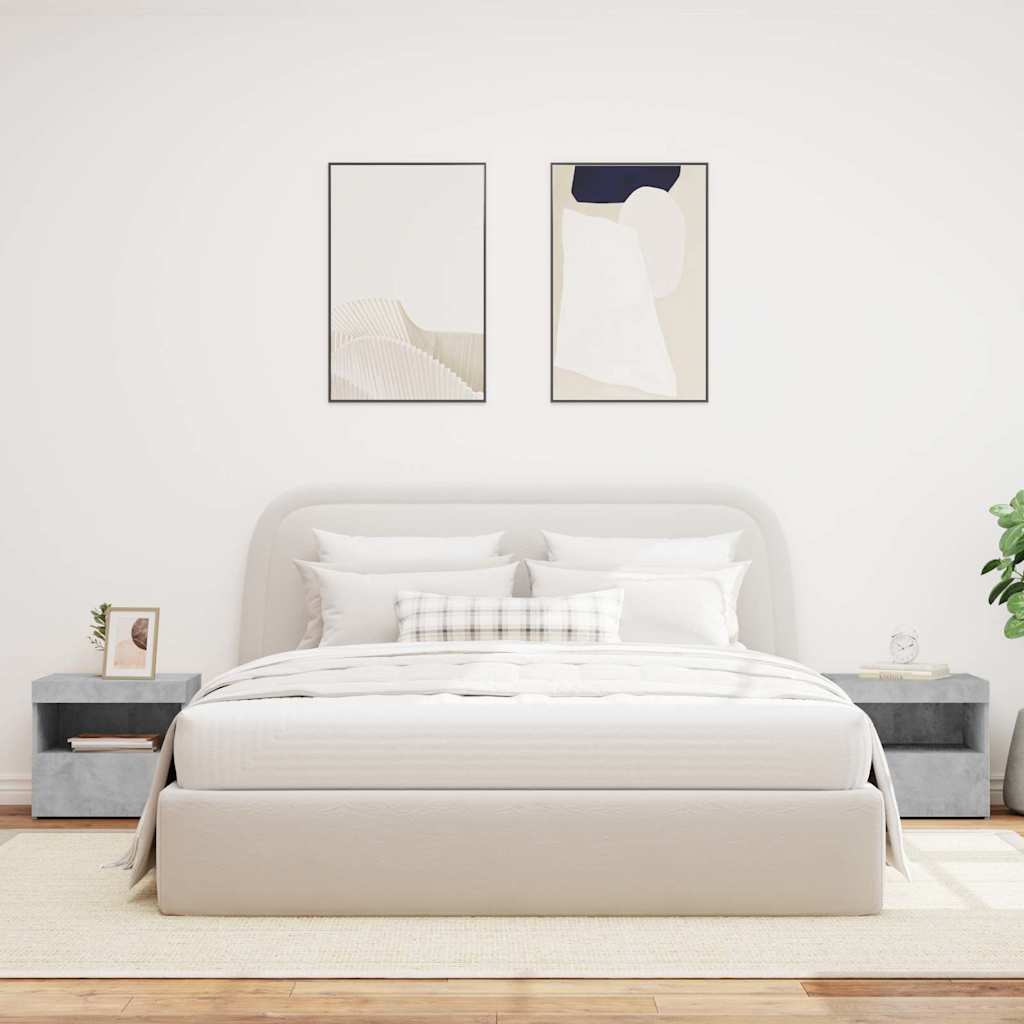 Mesas cabeceira c/ luzes LED 2 pcs 50x40x45 cm cinza-cimento