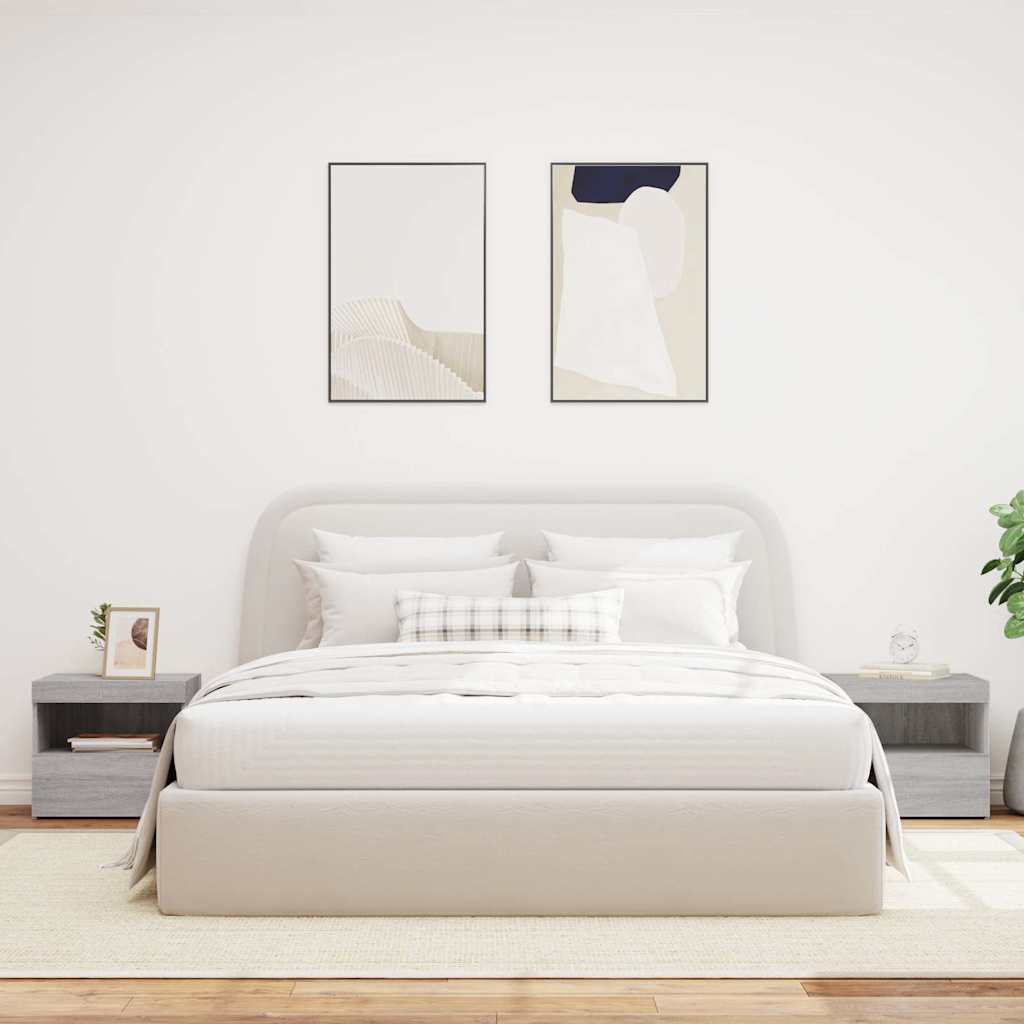 Mesas cabeceira c/ luzes LED 2 pcs 50x40x45 cm cinza sonoma