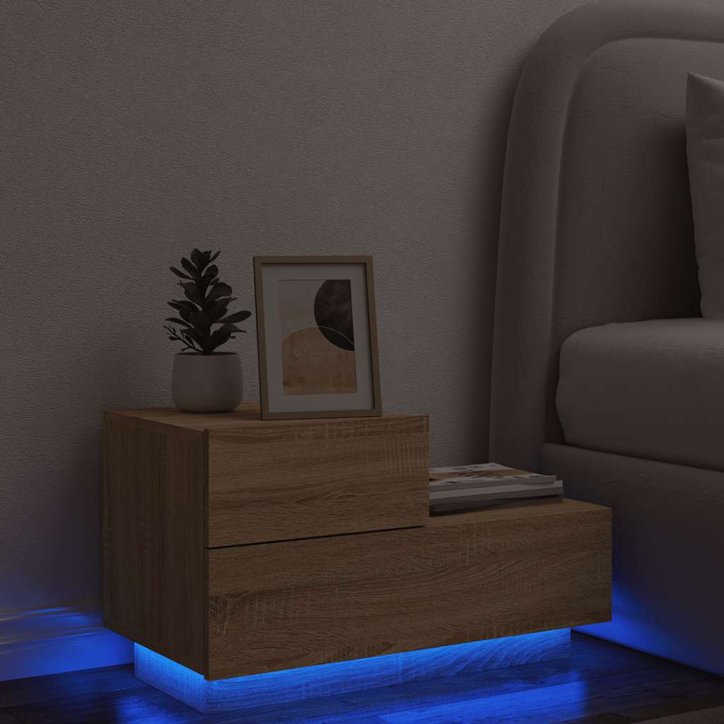 Mesa de cabeceira com luzes LED 70x36x40,5 cm carvalho sonoma