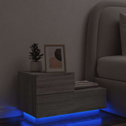 Mesa de cabeceira com luzes LED 70x36x40,5 cm cinzento-sonoma