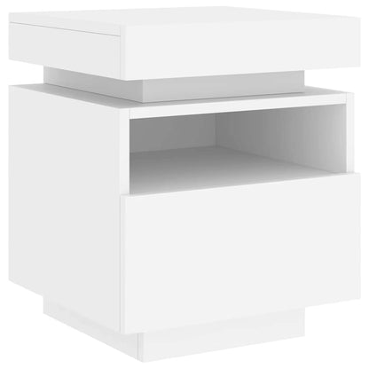 Mesa de cabeceira com luzes LED 40x39x48,5 cm branco