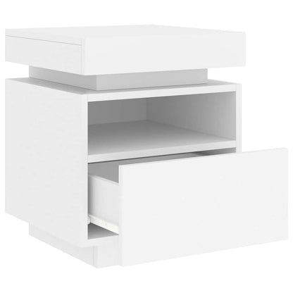 Mesa de cabeceira com luzes LED 40x39x48,5 cm branco