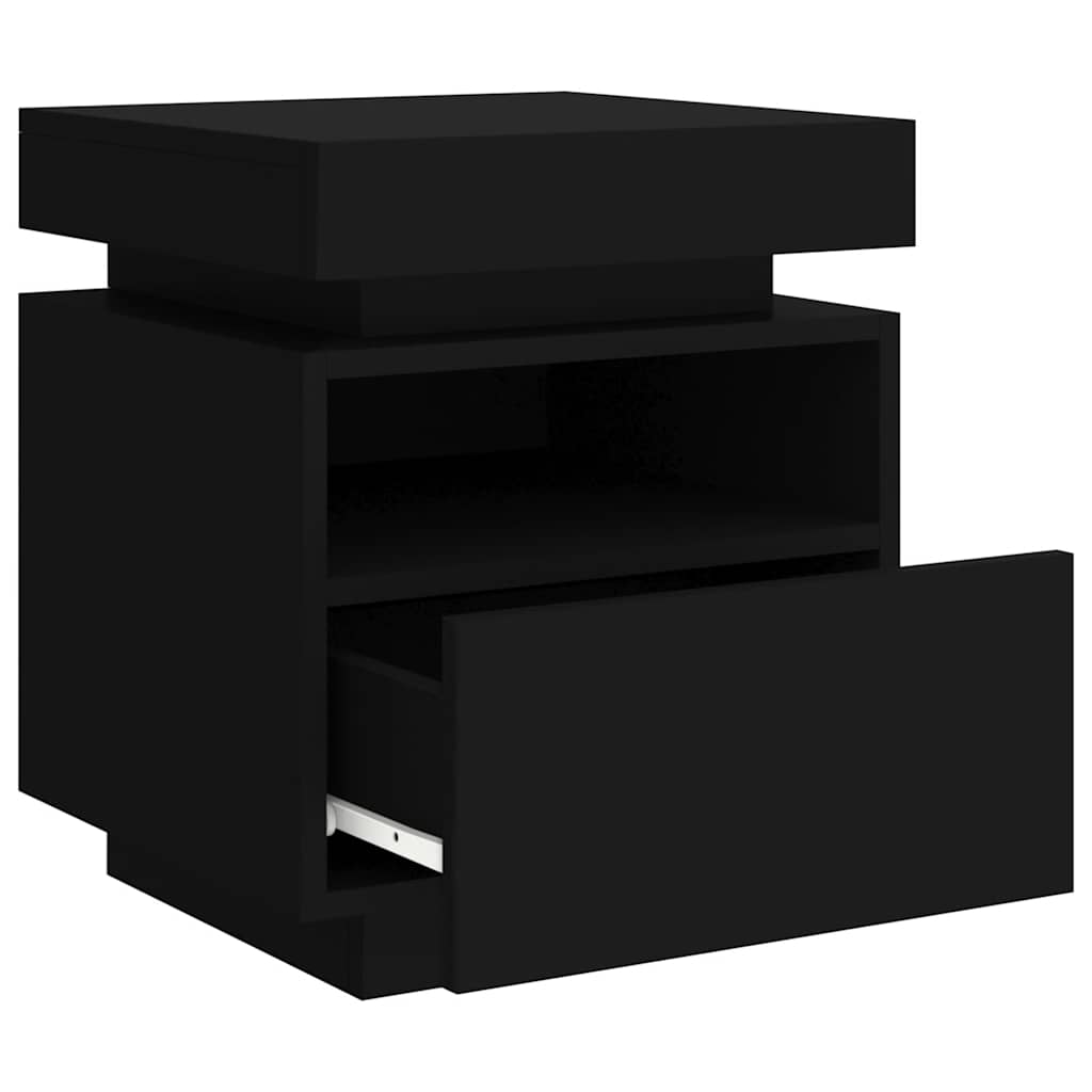 Mesa de cabeceira com luzes LED 40x39x48,5 cm preto