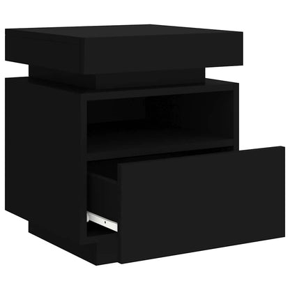 Mesa de cabeceira com luzes LED 40x39x48,5 cm preto