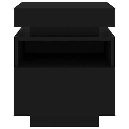 Mesa de cabeceira com luzes LED 40x39x48,5 cm preto