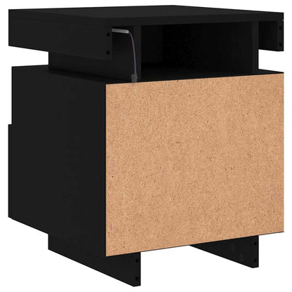 Mesa de cabeceira com luzes LED 40x39x48,5 cm preto