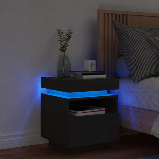 Mesa de cabeceira com luzes LED 40x39x48,5 cm preto