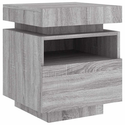 Mesa de cabeceira com luzes LED 40x39x48,5 cm cinzento-sonoma