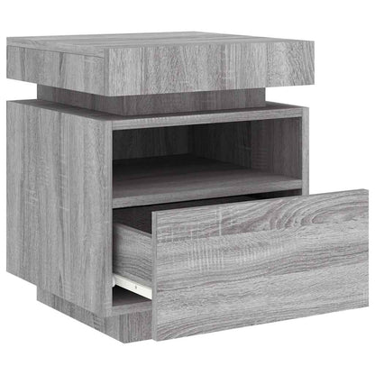 Mesa de cabeceira com luzes LED 40x39x48,5 cm cinzento-sonoma