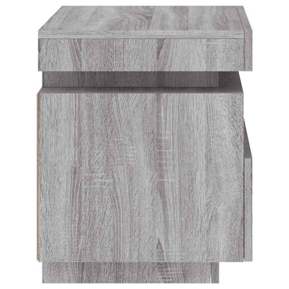 Mesa de cabeceira com luzes LED 40x39x48,5 cm cinzento-sonoma