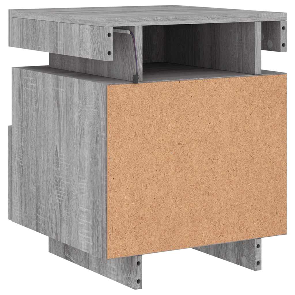 Mesa de cabeceira com luzes LED 40x39x48,5 cm cinzento-sonoma