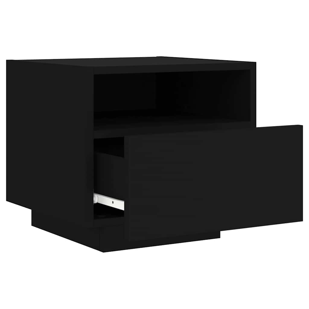 Mesa de cabeceira com luzes LED 40x39x37 cm preto