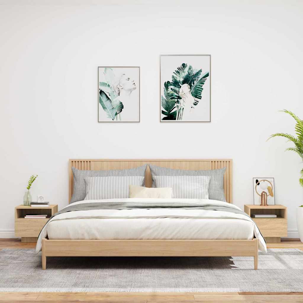 Mesas cabeceira c/ luzes LED 2 pcs 40x39x37 cm carvalho sonoma