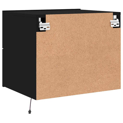 Mesas de cabeceira de parede com luzes LED 2 pcs preto