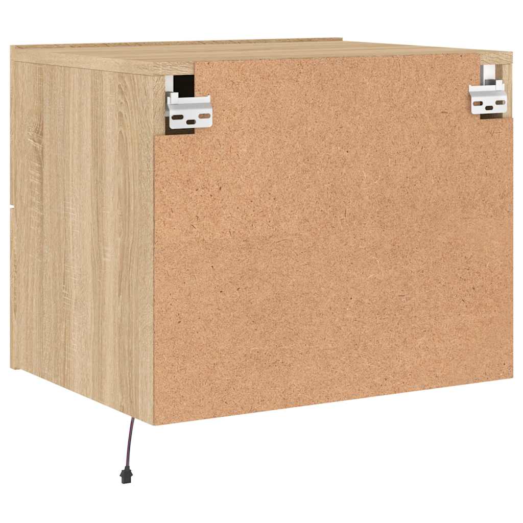 Mesa de cabeceira de parede com luzes LED carvalho sonoma