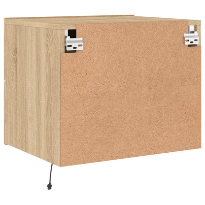 Mesa de cabeceira de parede com luzes LED carvalho sonoma