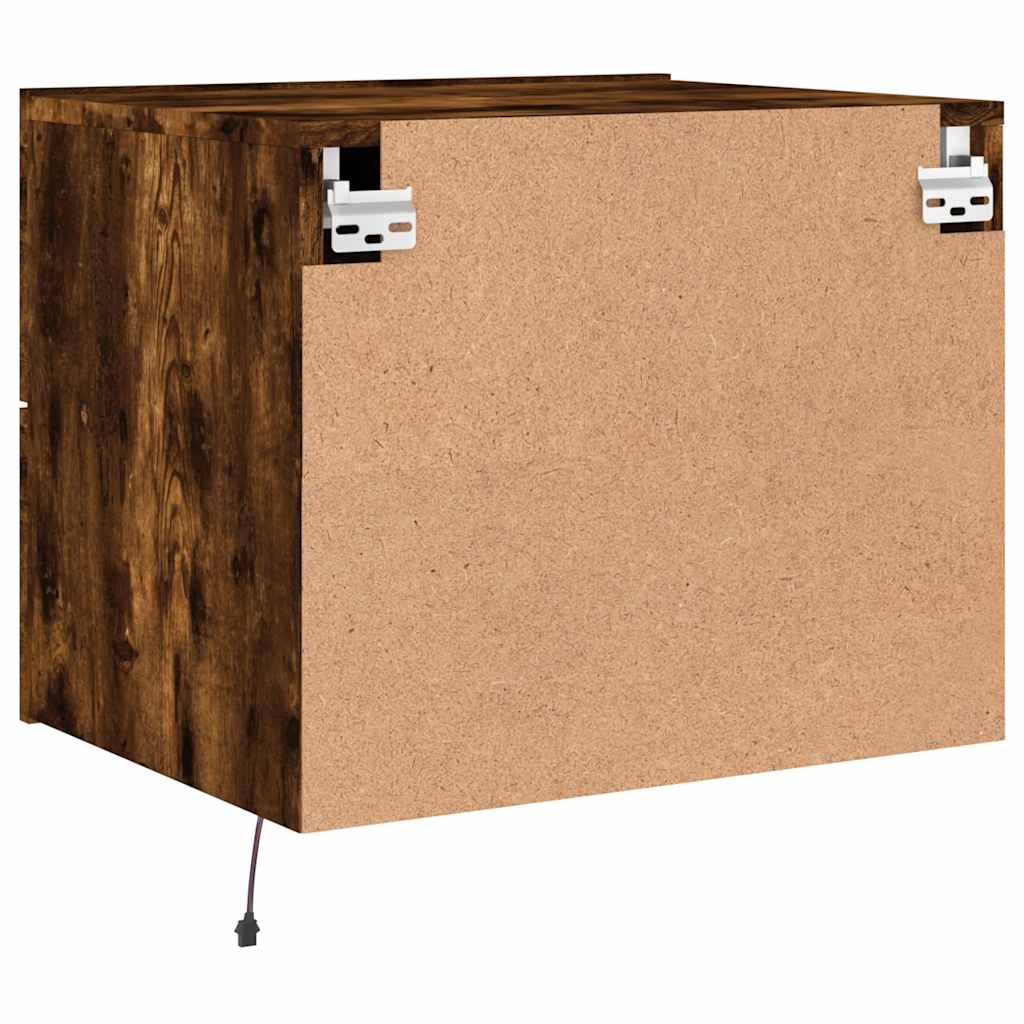 Mesas de cabeceira de parede com luzes LED 2pcs carvalho fumado