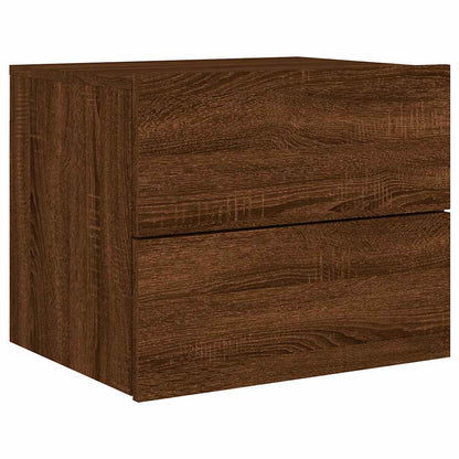 Mesas cabeceira de parede c/ luzes LED 2 pcs carvalho castanho