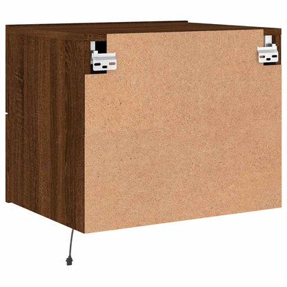 Mesas cabeceira de parede c/ luzes LED 2 pcs carvalho castanho