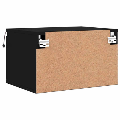 Mesas de cabeceira de parede com luzes LED 2 pcs preto