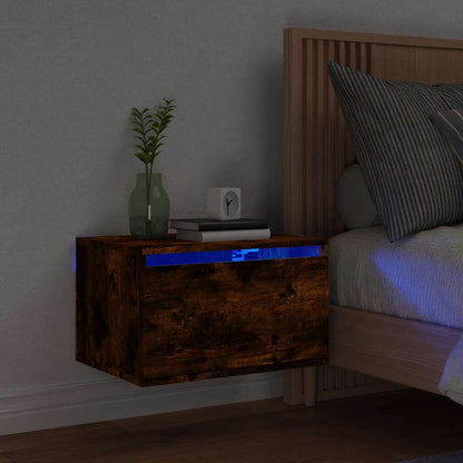 Mesa de cabeceira de parede com luzes LED carvalho fumado
