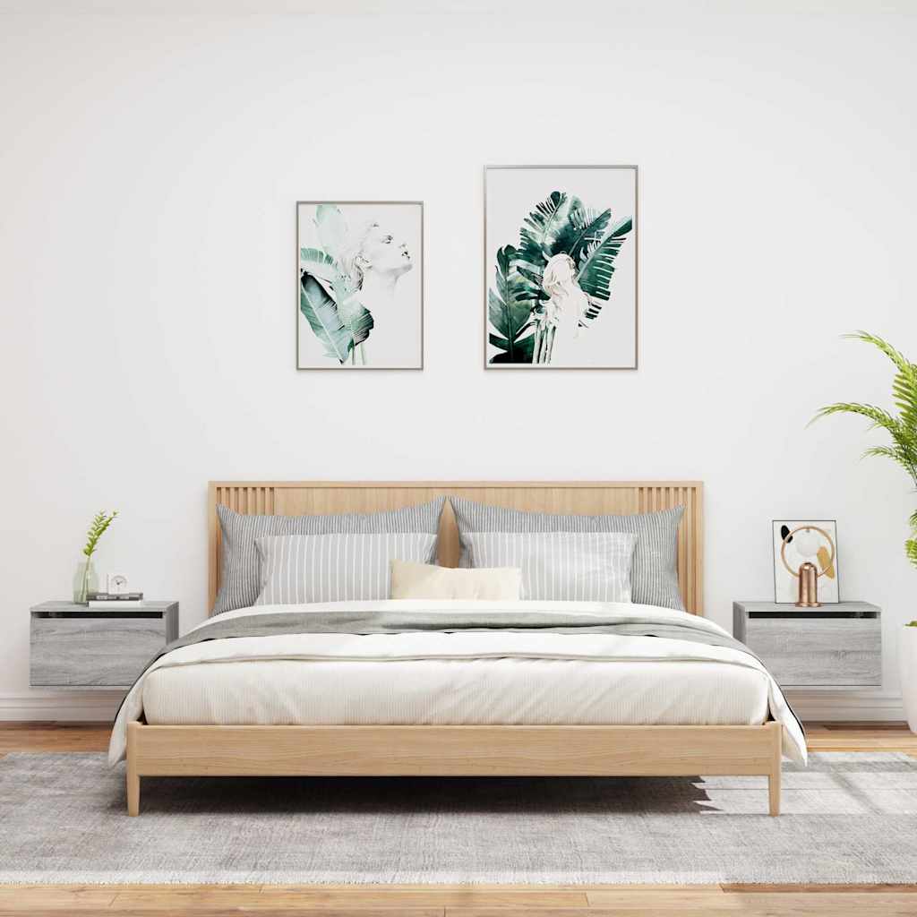 Mesas de cabeceira de parede com luzes LED 2pcs cinzento sonoma