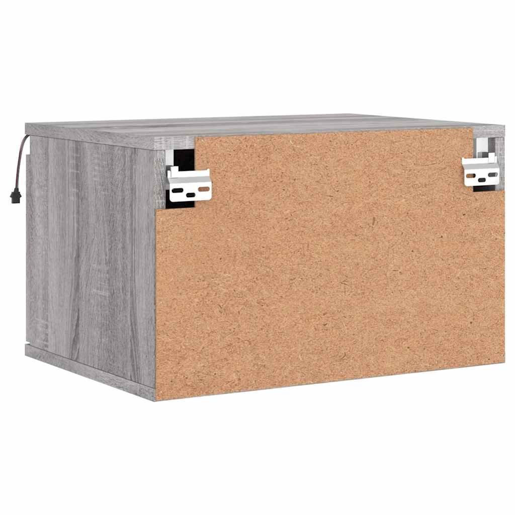 Mesas de cabeceira de parede com luzes LED 2pcs cinzento sonoma