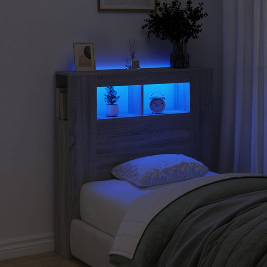 Cabeceira c/ LEDs 100x18,5x103,5 cm sonoma cinzento