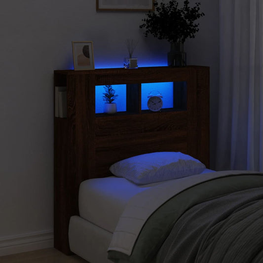 Cabeceira c/ LEDs 100x18,5x103,5 cm carvalho castanho