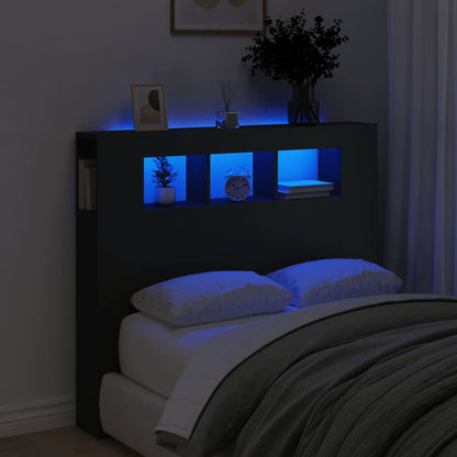 Cabeceira cama c/ LEDs 120x18,5x103,5 cm deriv. madeira preto