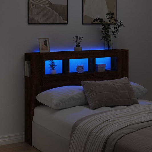 Cabeceira c/ LEDs 140x18,5x103,5 cm carvalho castanho