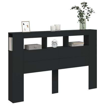 Cabeceira cama c/ LEDs 160x18,5x103,5 cm deriv. madeira preto