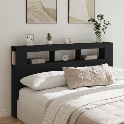 Cabeceira cama c/ LEDs 180x18,5x103,5 cm deriv. madeira preto