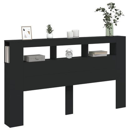 Cabeceira cama c/ LEDs 180x18,5x103,5 cm deriv. madeira preto