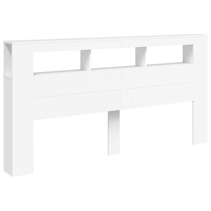 Cabeceira de cama com luzes LED derivados de madeira branco