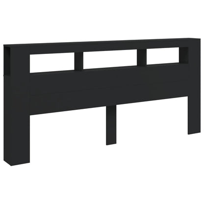 Cabeceira cama c/ LEDs 220x18,5x103,5 cm deriv. madeira preto