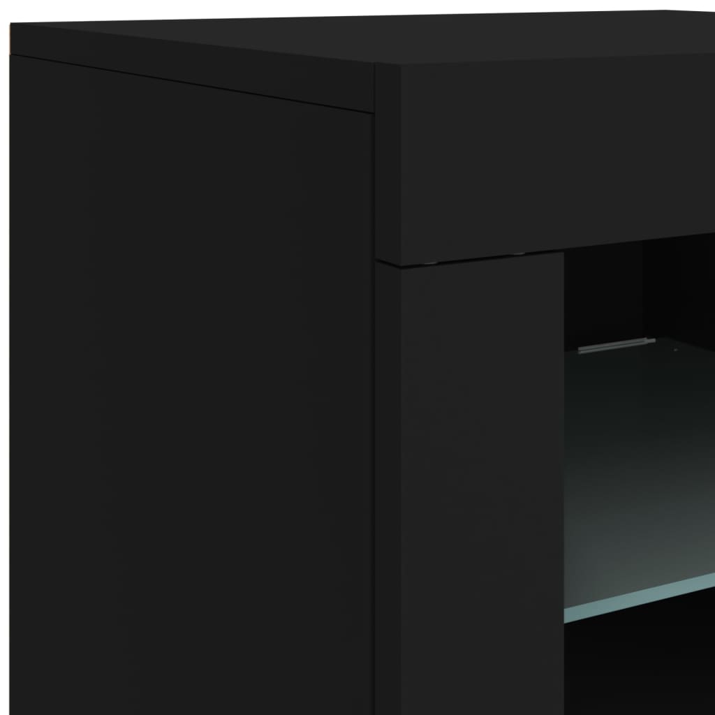Aparador com luzes LED 142,5x37x67 cm preto