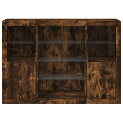 Aparadores c/ LEDs 3 pcs derivados de madeira carvalho fumado