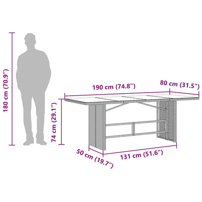 Mesa de jardim com tampo de vidro 190x80x74 cm vime PE preto
