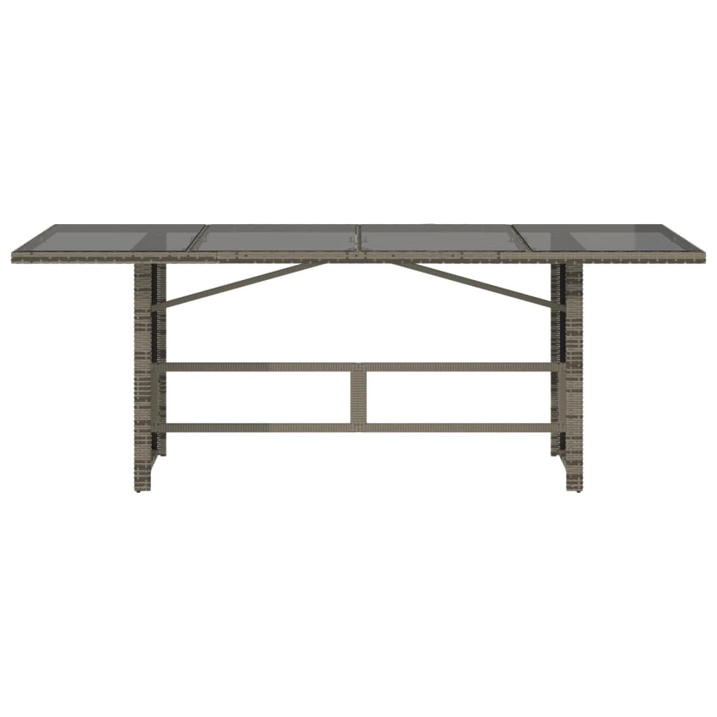 Mesa de jardim com tampo de vidro 190x80x74 cm vime PE cinza