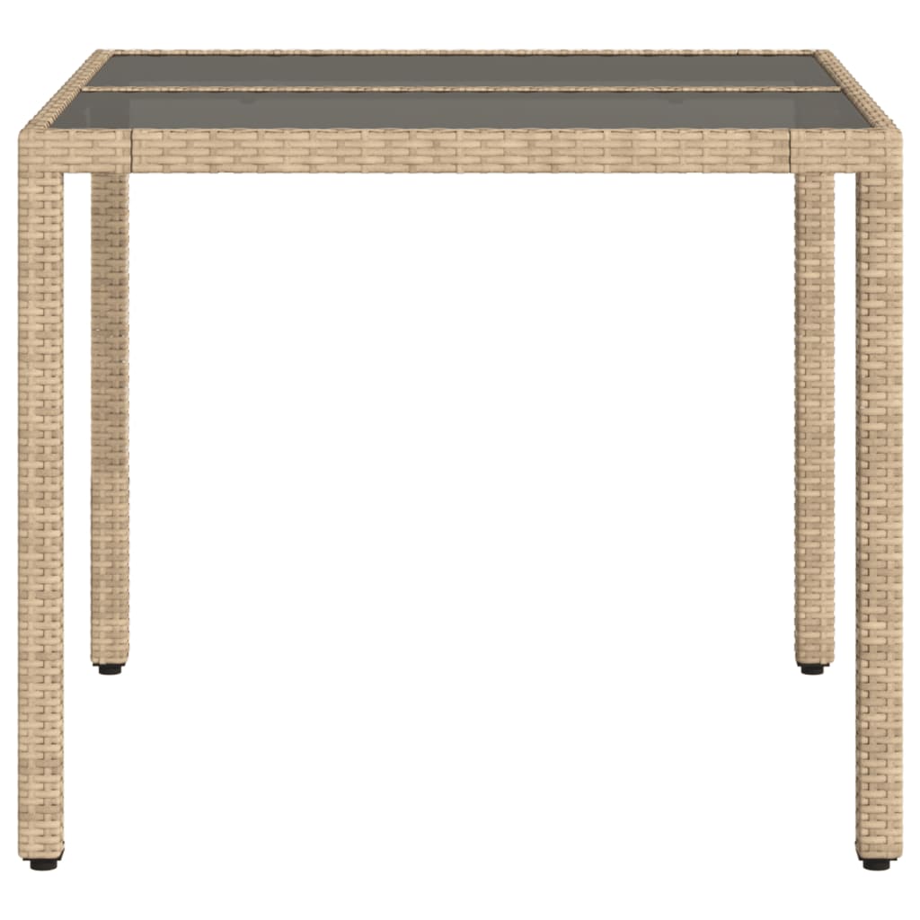 Mesa de jardim com tampo de vidro 90x90x75 cm vime PE bege