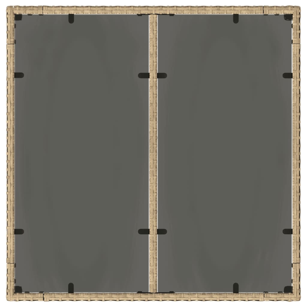 Mesa de jardim com tampo de vidro 90x90x75 cm vime PE bege