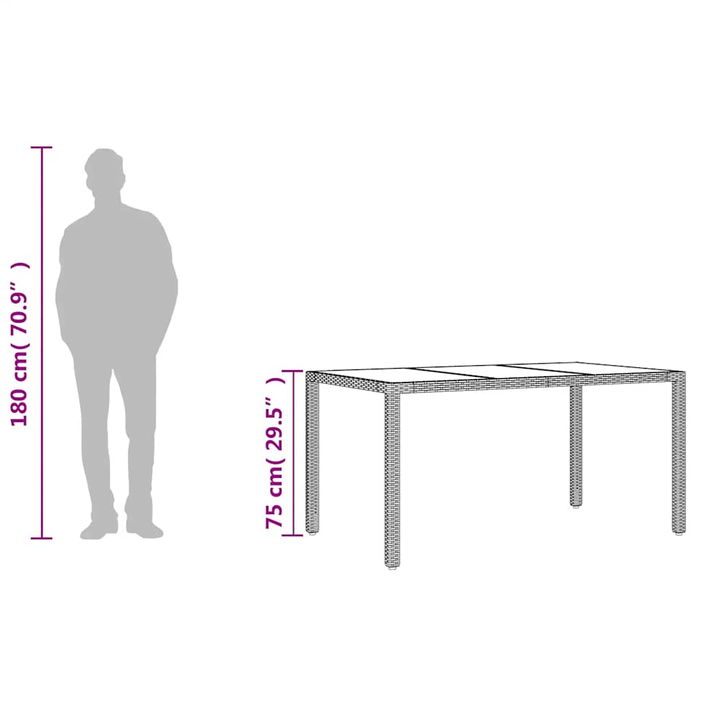 Mesa de jardim com tampo de vidro 150x90x75 cm vime PE castanho