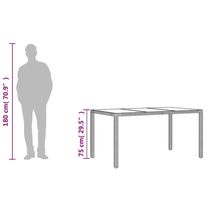 Mesa de jardim com tampo de vidro 150x90x75 cm vime PE castanho