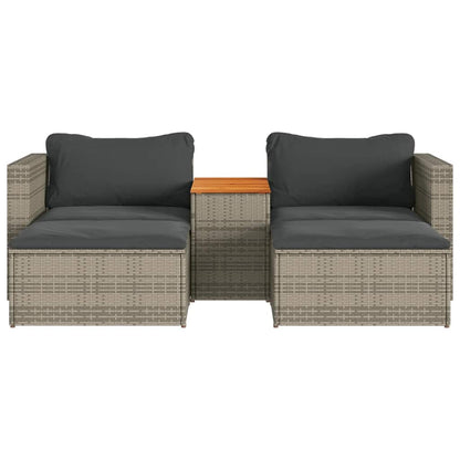 5 pcs conjunto sofás de jardim c/ almofadões acácia e vime PE