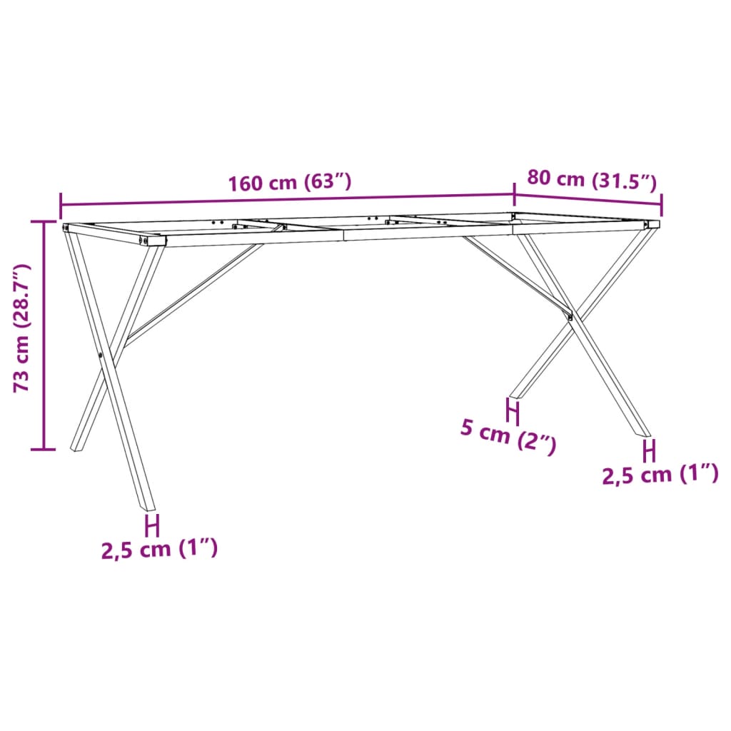 Pernas para mesa de jantar estrutura em X aço