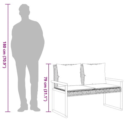 Banco de jardim com almofadão madeira de acácia e vime PE preto