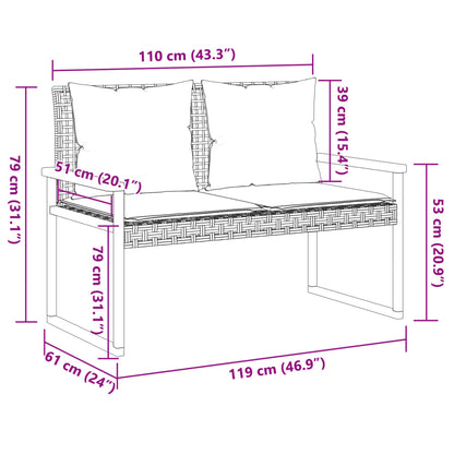 Banco de jardim c/ almofadão vime PE/acácia mistura de beges