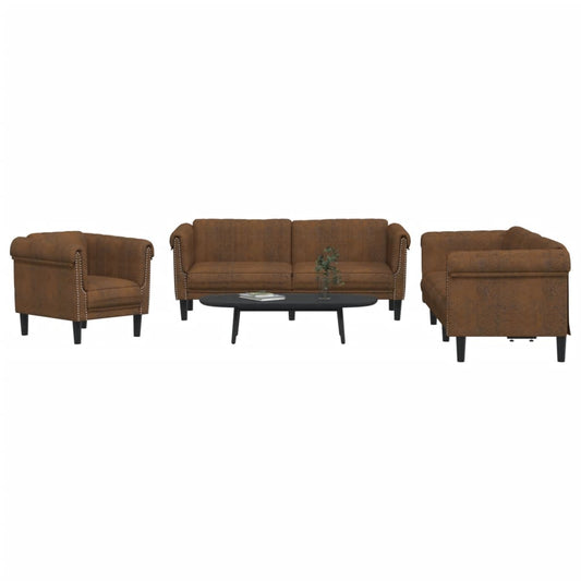 3 pcs conjunto de sofás veludo castanho
